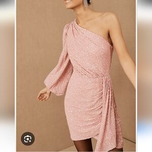 Saylor Nazila Pink Sequined One Shoulder Side Draped Skirt Mini Dress